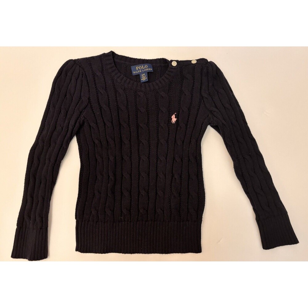 Polo Ralph Lauren Cable Sweater Toddler Girl Dark Blue 3T